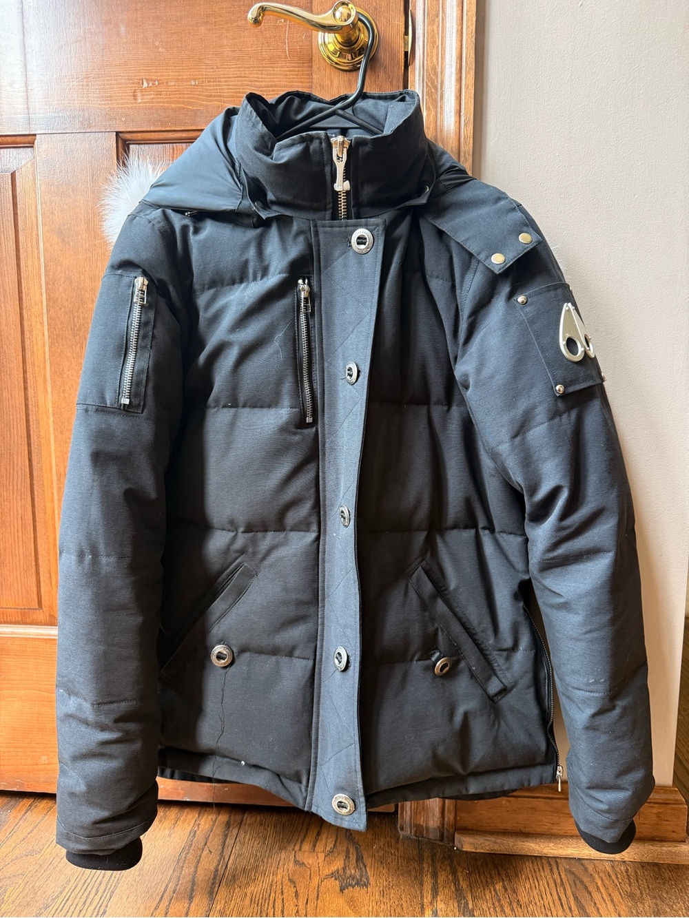 Moose Knuckles Black Quilted Puffer Jacket with Hood